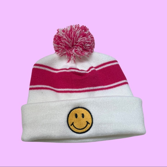 Accessories - Smiley Face Beanie Pink Beanie